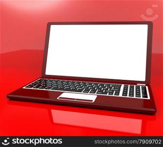 Red Computer On Desk With White Copyspace. Red Computer On Desk With White Copy Space