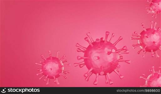 Red corona virus cell on red background. 3d rendering