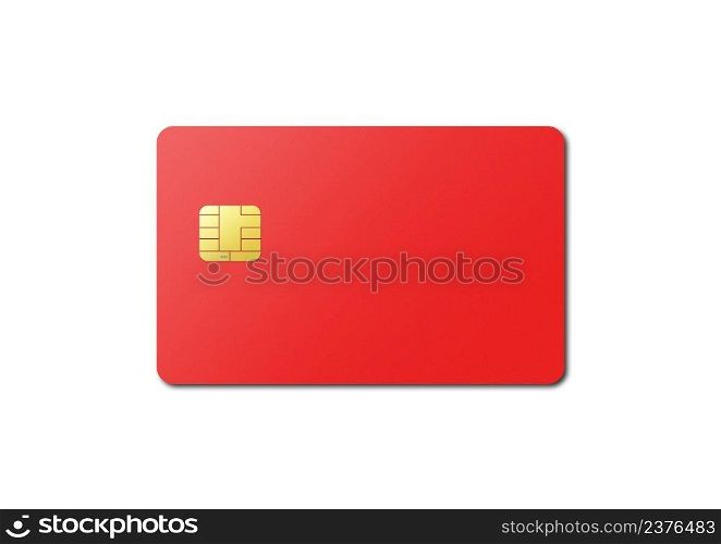 Red credit card template isolated on a white background. 3D illustration. Red card on a white background