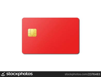 Red credit card template isolated on a white background. 3D illustration. Red card on a white background