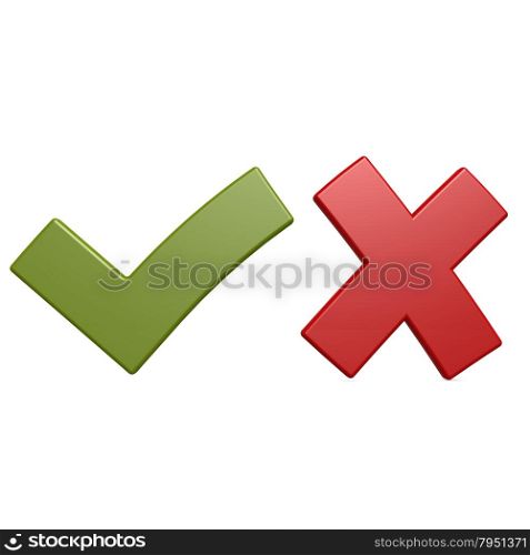 Red cross and green tick image with hi-res rendered artwork that could be used for any graphic design.