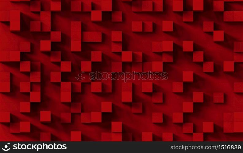 Red cubes abstract background pattern. 3d illustration.