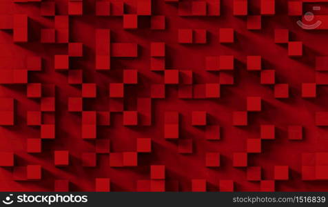 Red cubes abstract background pattern. 3d illustration.