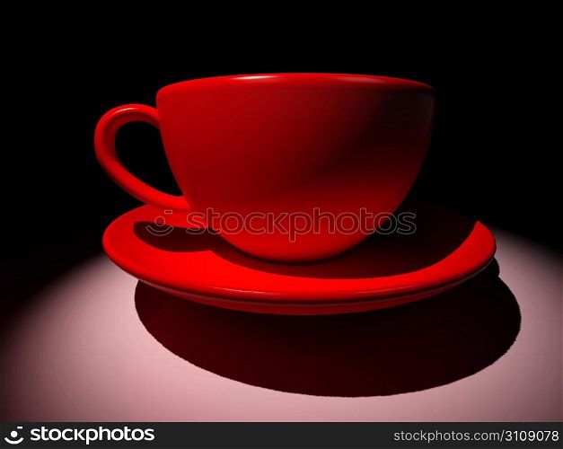 Red cup of coffee on black background. 3d