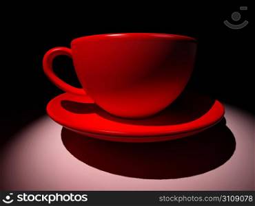 Red cup of coffee on black background. 3d