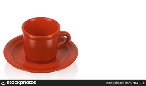 Red cup on a red saucer isolated on white background