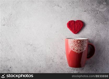 Red cup with heart, valentine&rsquo;s day concept
