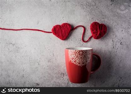 Red cup with heart, valentine’s day concept