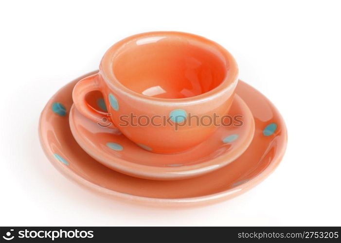 red cups. Tiny utensils it is isolated on a white background