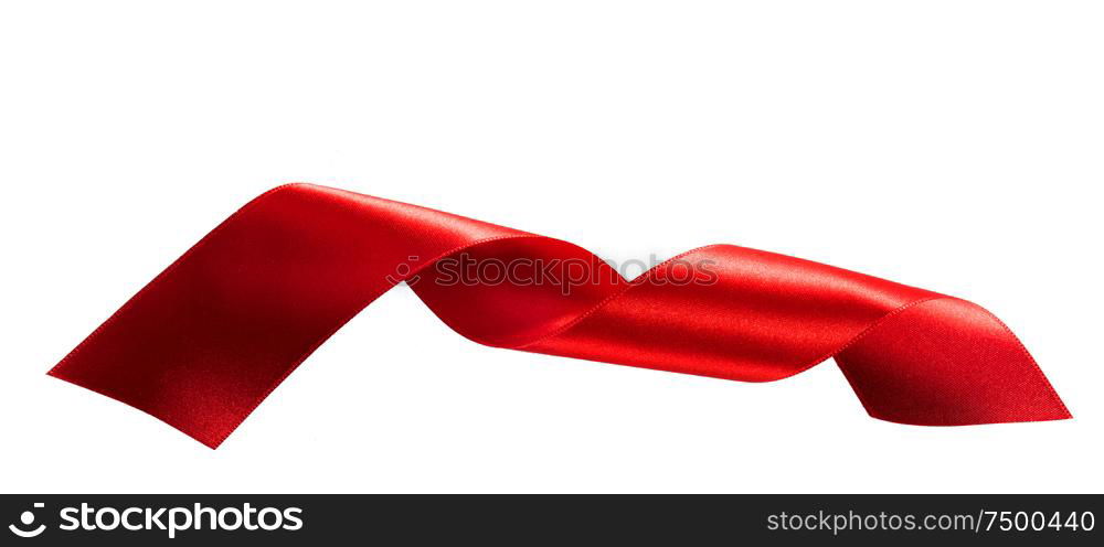 Red curly Satin Ribbon isolated on white background. Red Satin Ribbon