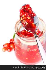 Red currant jam. Fresh Red currant jam on a white background