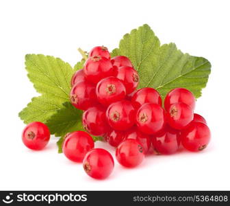 Red currants and green leaves still life isolated on white background cutout