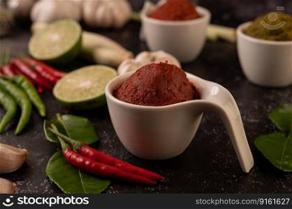 Red curry paste made from chili.