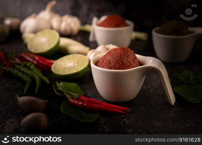 Red curry paste made from chili.