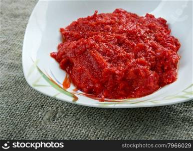 Red curry pepper paste . k?rm?z? biber salcas? - Turkish cuisine