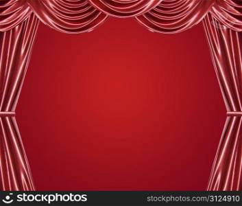 Red curtain isolated on red background