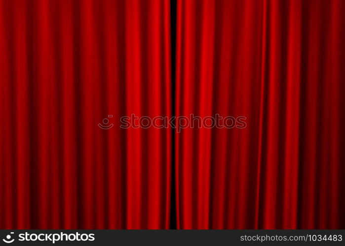 Red curtain on theater or cinema stage slightly open