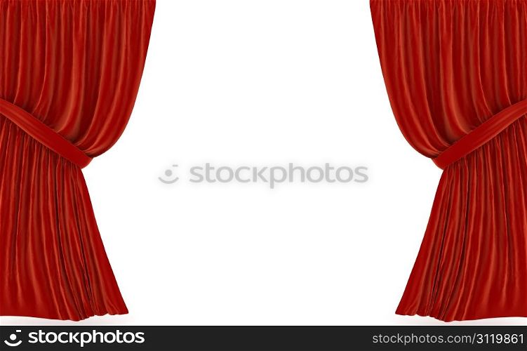 Red curtains over white. 3d rendered image