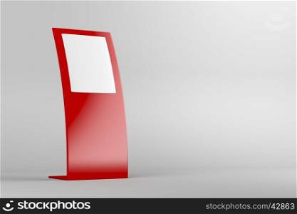 Red curved advertising panel on gray background with copy space