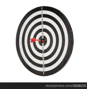 Red dart punctured in the center of the target