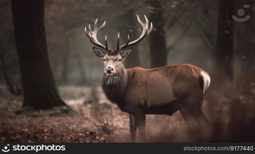 Red deer in forest. Illustration Generative AI
