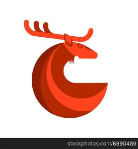 Red Deer Round Icon Isolated on White Background. Red Deer Round Icon
