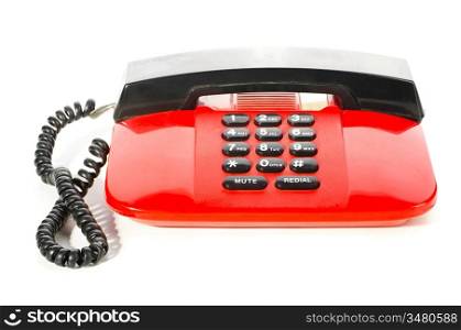 red desk phone isolated on white background