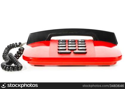 red desk phone isolated on white background