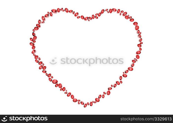 red diamonds in heart shape isolated on white background