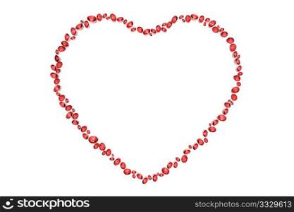 red diamonds in heart shape isolated on white background