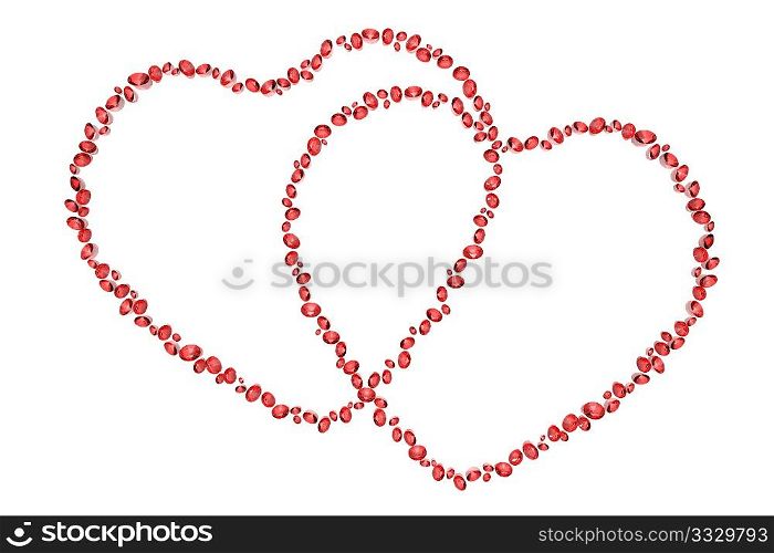 red diamonds in two hearts shape isolated on white background