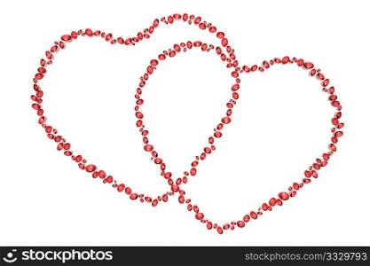 red diamonds in two hearts shape isolated on white background