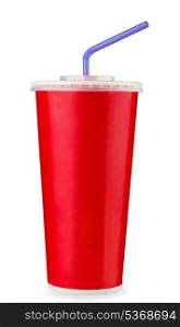 Red disposable paper cup isolated on white