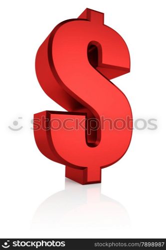 Red dollar currency symbol isolated on white background. 3d render
