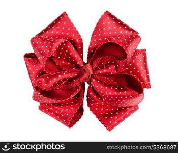 Red dotted silk gift bow isolated on white