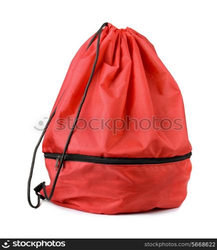 Red drawstring shoe bag isolated on white