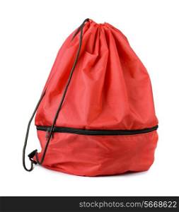 Red drawstring shoe bag isolated on white