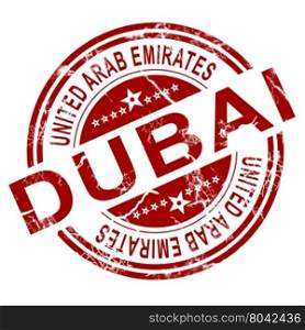 Red Dubai stamp with white background, 3D rendering