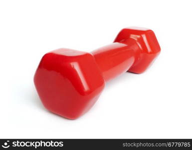 Red dumbbell white isolated studio shot