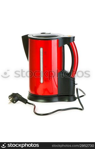 Red electrical kettle isolated on white
