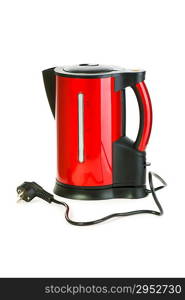 Red electrical kettle isolated on white