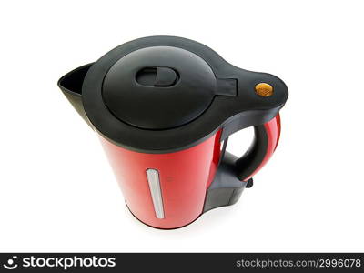 Red electrical kettle isolated on white