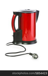 Red electrical kettle isolated on white