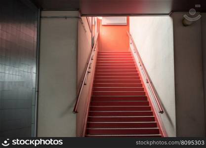 Red emergency staircase. Business wall interior. Generate Ai. Red emergency staircase. Generate Ai