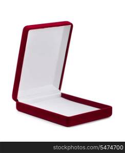 Red empty velvet jewelry box isolated on white