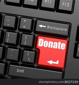 Red enter button on computer keyboard, Donate word. Business concept
