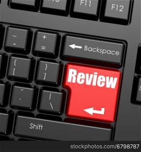 Red enter button on computer keyboard, Review word, 3D rendering