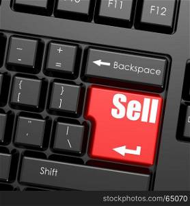 Red enter button on computer keyboard, sell word. Business concept, 3D rendering
