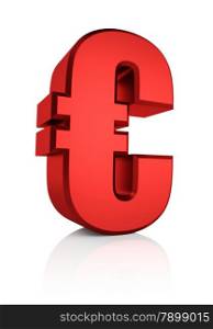 Red Euro currency symbol isolated on white background. 3d render