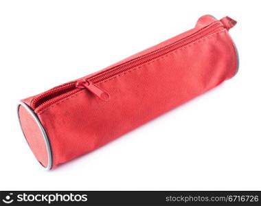 red fabric pencil-case isolated on white background